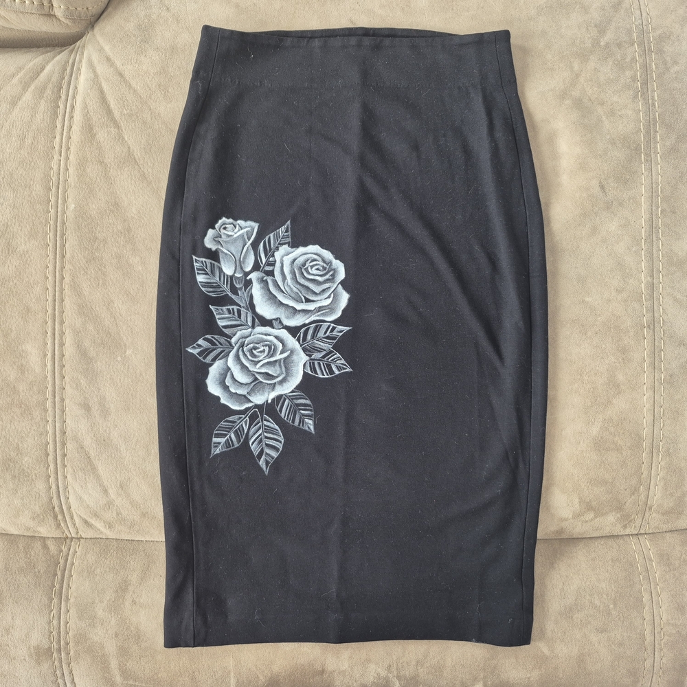 Custom Vince Camuto floral Rosebuds Midi Pencil Skirt Handpainted